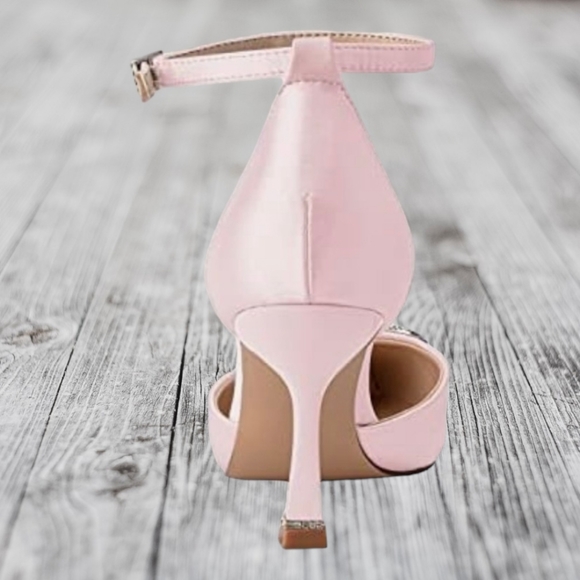 Women's Mid Heel Pumps With Rhinestone Brooch And Ankle Strap Satin, 9 - Picture 2 of 10